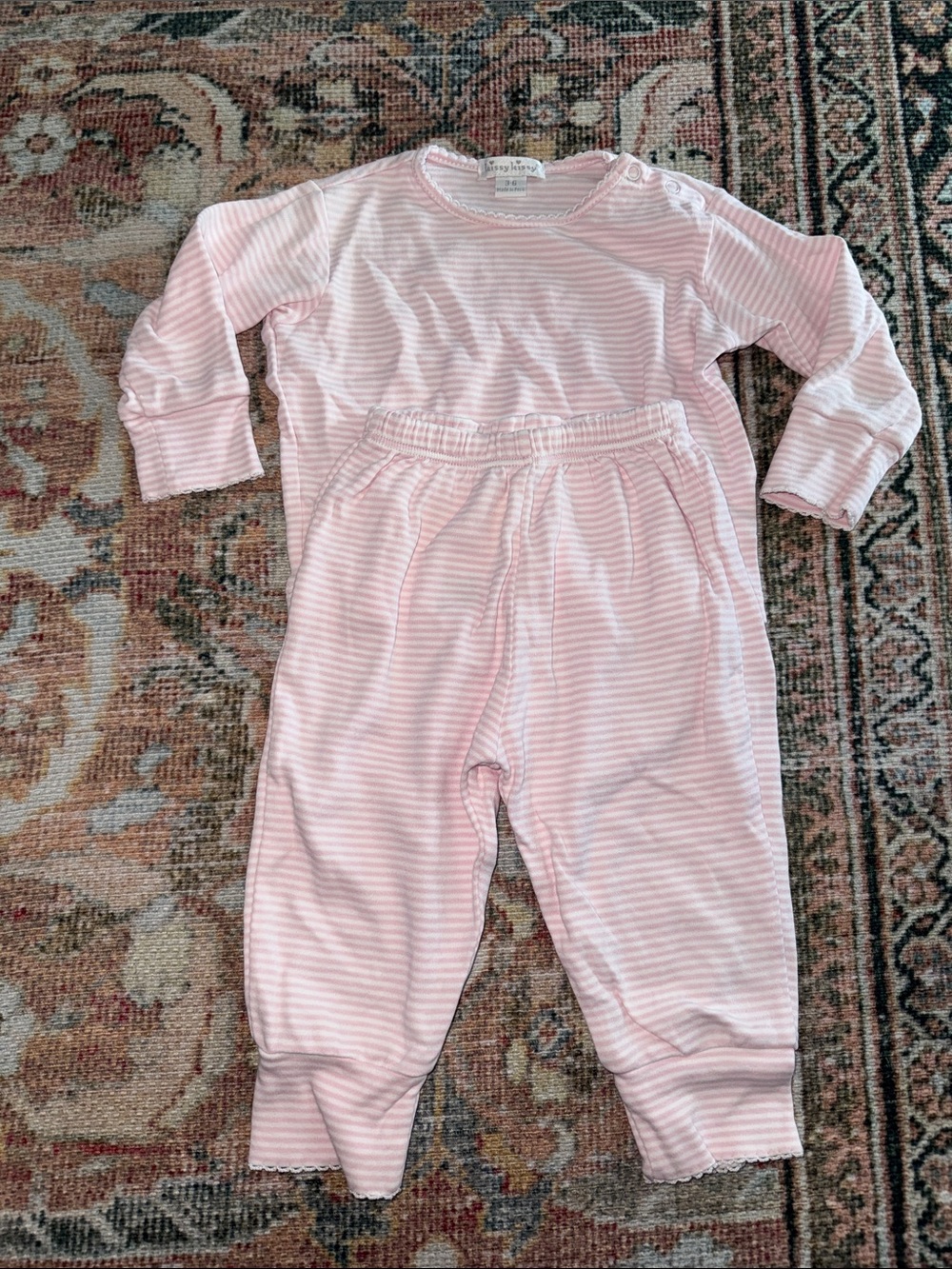 Kissy Kissy Light Pink & White Striped Kids Pajama Set